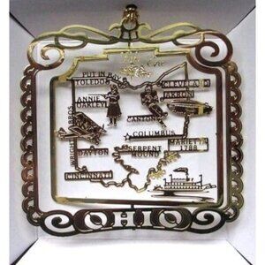 Nation's Treasures Ohio Ornament 24K Gold Finish Brass Collectible Gift Souvenir
